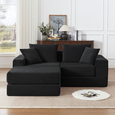 Modular Sectional Loveaeat Cloud Sofa, Boneless Couch With Non Slip Base, Cozy Sleeper Sofa For Customizable Living Spaces, Modern Modular Couch With L-Shape Chaise, Deep Seat & No Assembly