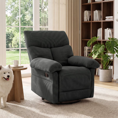 Fauteuil inclinable pivotant à bascule manuel, moderne et rembourré, de 34 pouces de large.