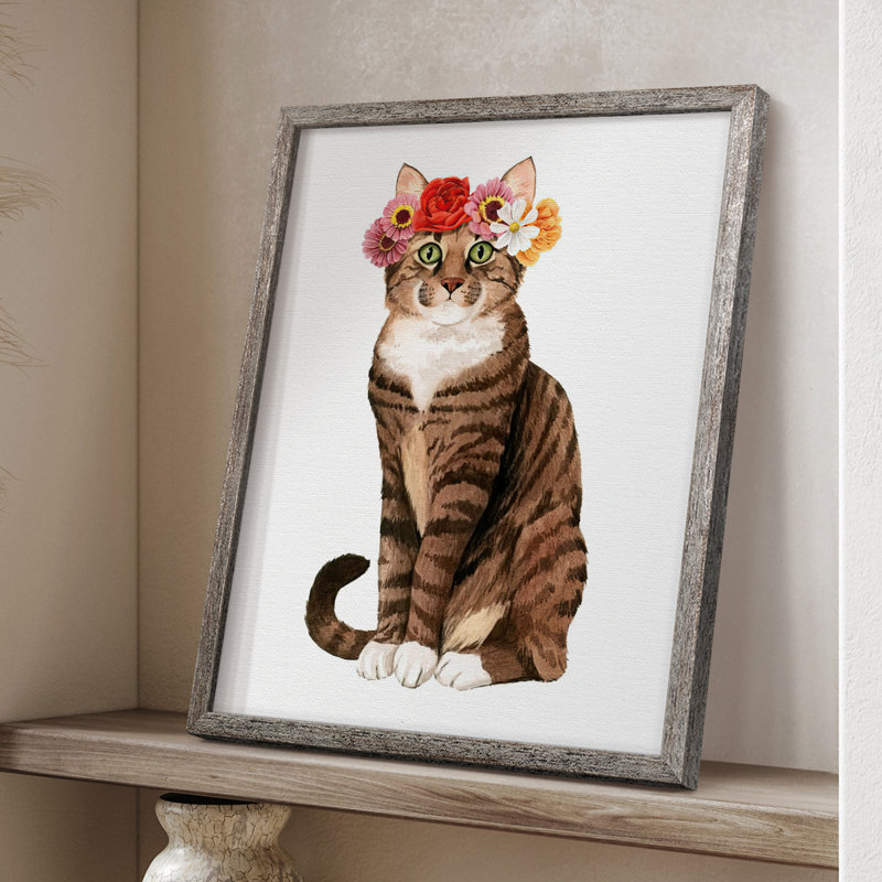 «Flower Crown Cats II», reproduction encadrée - bois massif, H 21 po x l 17 po