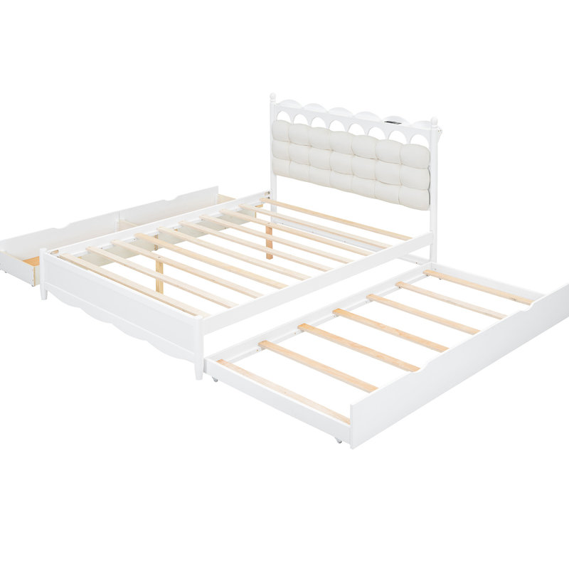 Grand lit moderne blanc avec tiroir et lit gigogne - Plateforme de conception innovante 2 grands espaces, lit gigogne, chambre à coucher pour maximiser l'espace