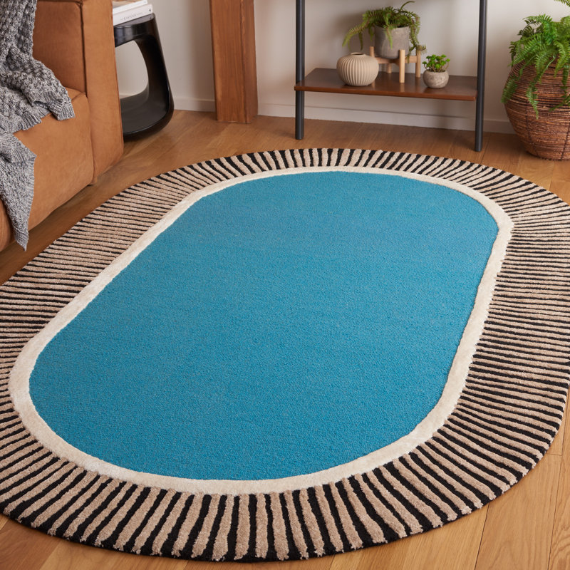 Tapis bleu / noir en laine / viscose / coton touffeté à la main Fifth Avenue, Ovale 8 pi x 10 pi