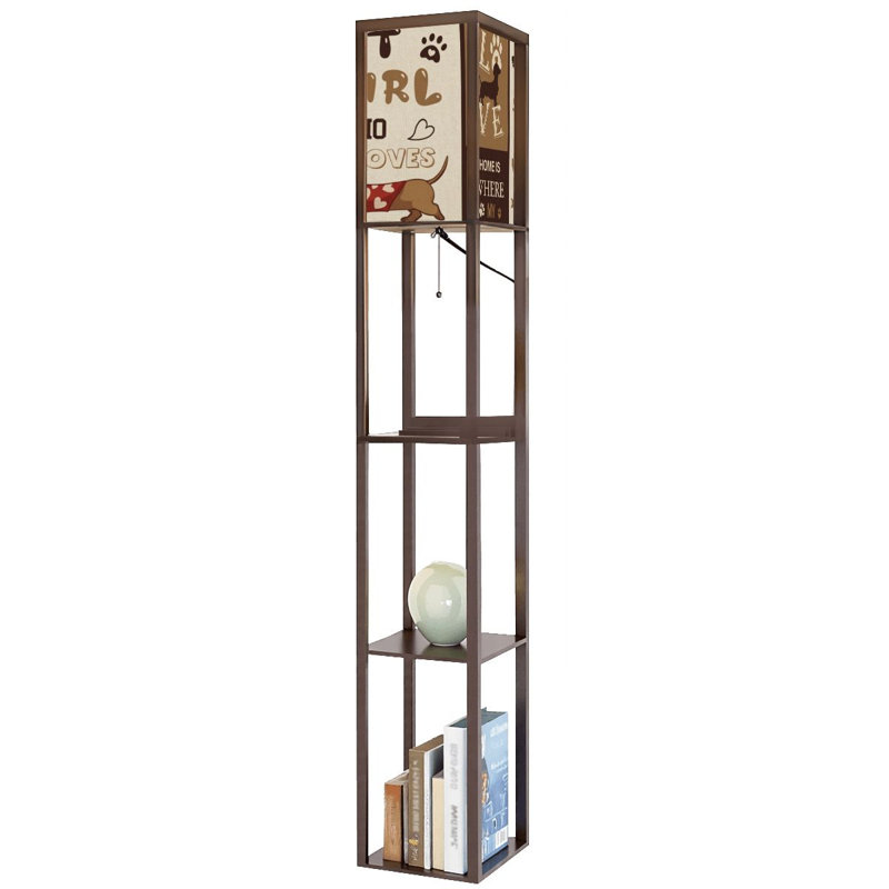 Lampe sur pied moderne avec tablettes et ports USB et abat-jour en tissu