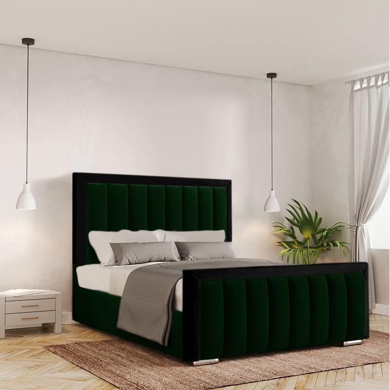 Ballal Upholstered Bed, Single (3'), Emerald, No