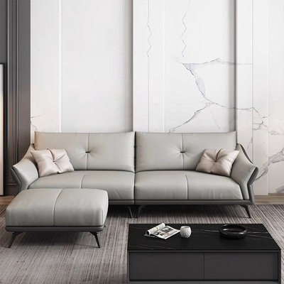 Gray Genuine Leather Modular Sofa cushion couch