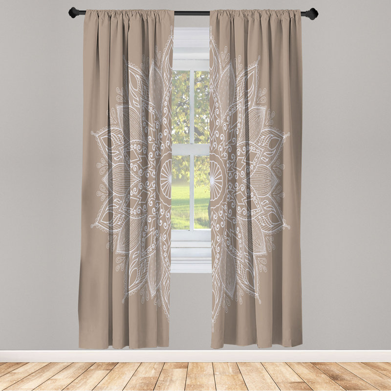 Microfiber Floral Semi-Sheer Rod Pocket Curtain Panels, 28" W x 63" L, Tan