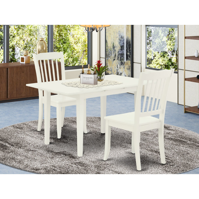 Kronos Extendable Solid Wood Top Four Leg Base Dining Set, Wooden, Linen White, 3 Pieces: Table, 2 Chairs