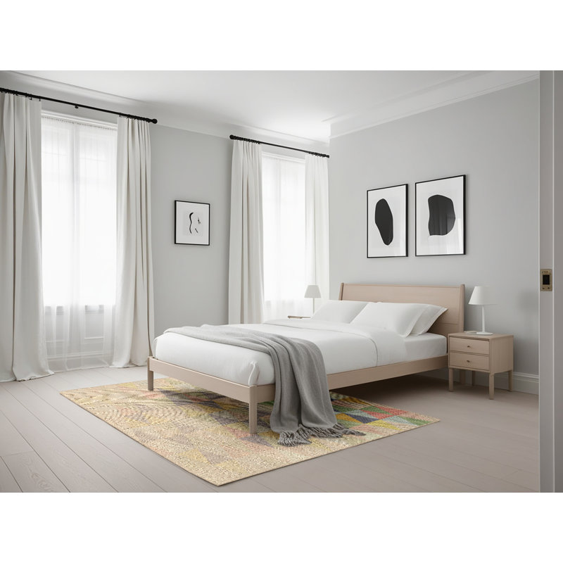 Tapis gris/crème à motifs, Rectangle 5 pi x 7 pi
