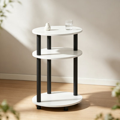 Table d'appoint Turn-N-Tube, table de bout ovale à trois niveaux, table de chevet, table de chevet pour salon, chambre à coucher, bureau, finition blanche et noire, structure en bois composite durable et en plastique