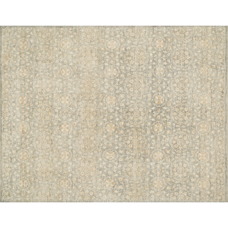 Tapis décoratif en laine nouée à la main à motif floral beige, Rectangle 7 pi 9 po x 9 pi 9 po