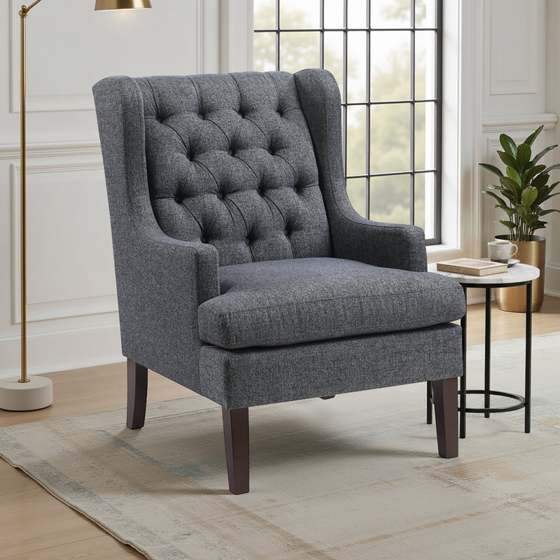 Keisha 29" Traditional Wingback Accent Chair with Textured Fabric Upholstery, Button-Tufted Back & Foam Cushioned Seat
