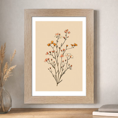 Wall Art Scandinavian Home Decor Giclee Art Print, Wildflower Botanical Illustration in Peach and Coral Minimal Nordic Fine Art Print for 1 Piece Wall Art