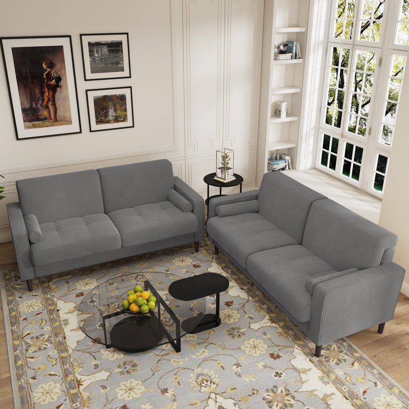 Carmelinda 62.6'' Corduroy Sofa, Light Gray Corduroy