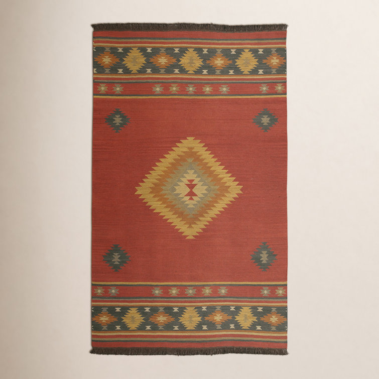 Mystica Handmade Wool Dark Red/Navy/Wheat Rug