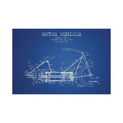 Joshua A. Hill Motor Vehicle Patent Sketch (Blue Grid) by Aged Pixel - Wrapped Canvas Gallery-Wrapped Canvas Giclée