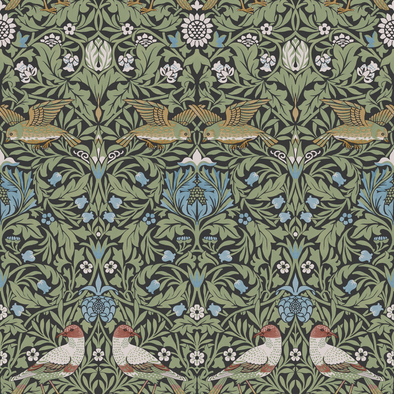 Bird Brown Floral Thicket Wallpaper, Muticolor