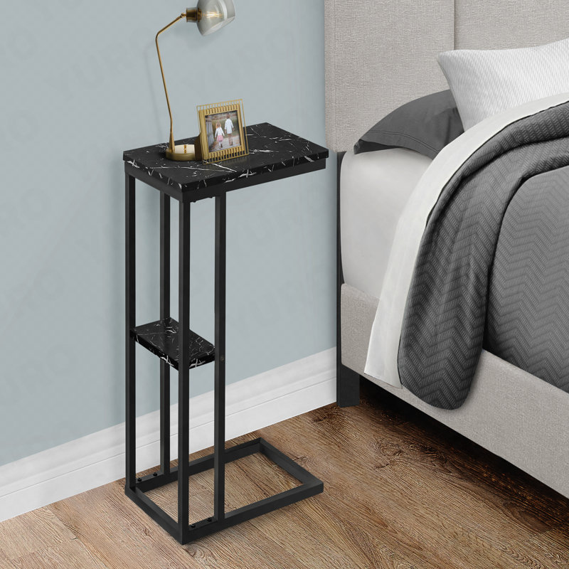 C-Shaped Black Marble Look Laminate Side End Snack Table