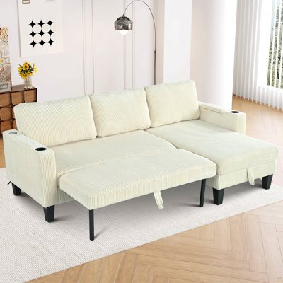 Canapé modulaire réversible avec méridienne de rangement, accoudoir avec porte-gobelet, rangement et ports USB