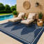 Tapis intérieur / extérieur tissé à motif géométrique bleu marine / ivoire en jute facile d'entretien-57729003-60093672