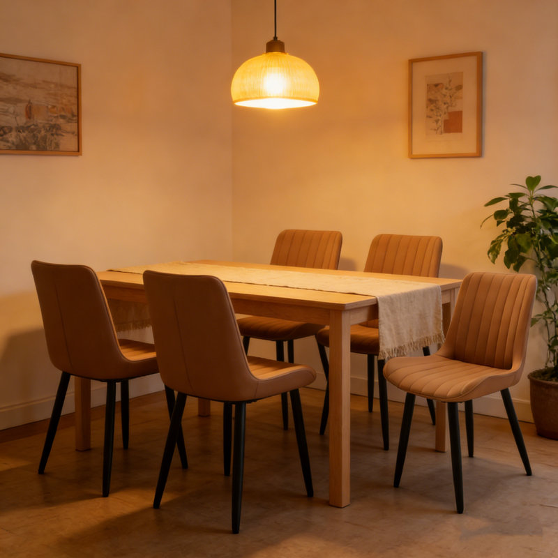 Ensemble de 4 chaises de salle à manger sans accoudoirs modernes en cuir de polyuréthane avec pieds en métal, Brun