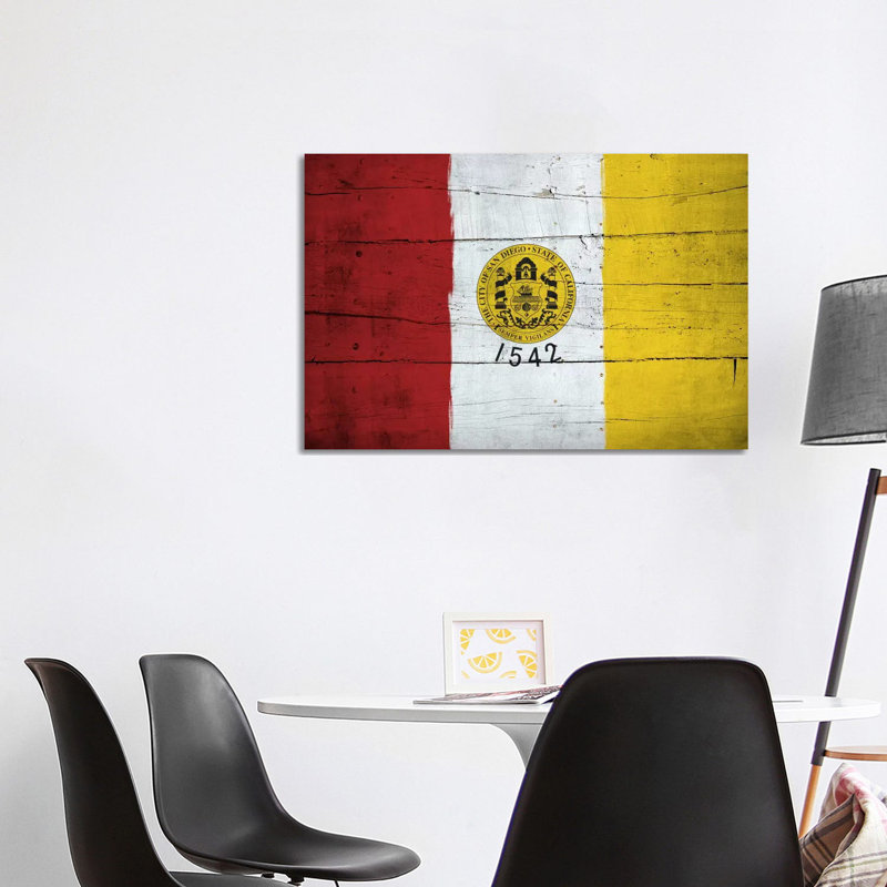 San Diego, California City Flag on Wood Planks 1 Piece Wrapped Canvas Painting, 101.6 cm H x 66.04 cm W x 1.91 cm D