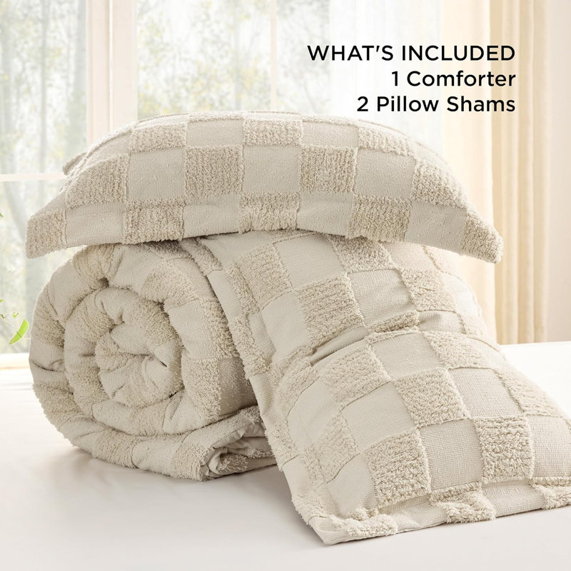 Bedsure Boho Tufted Checkered Farmhouse Comforter Set