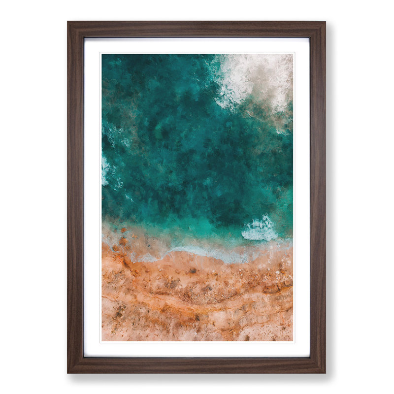 Ocean Meets the Sand - Picture Frame Graphic Art Print, 45cm H x 33cm W x 2cm D, Walnut Framed