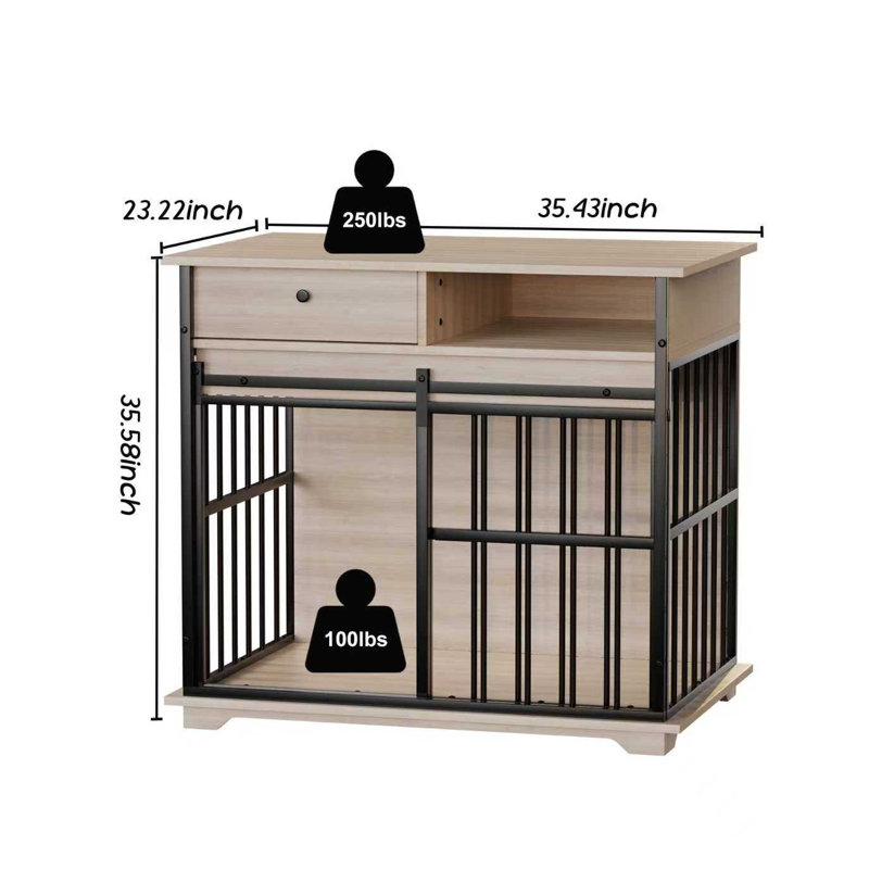 Mobilier de caisse moderne pour chien avec tiroir de rangement - Grande table de bout en bois pour chenil pour animaux de taille moyenne à grande