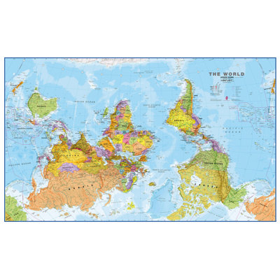 Huge Upside Down World Wall Map Political - No Frame Print