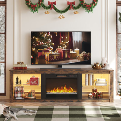 Meuble télé 70 po avec télécommande, foyer électrique chauffant de 23 po, éclairage DEL, minuterie, protection contre la surchauffe