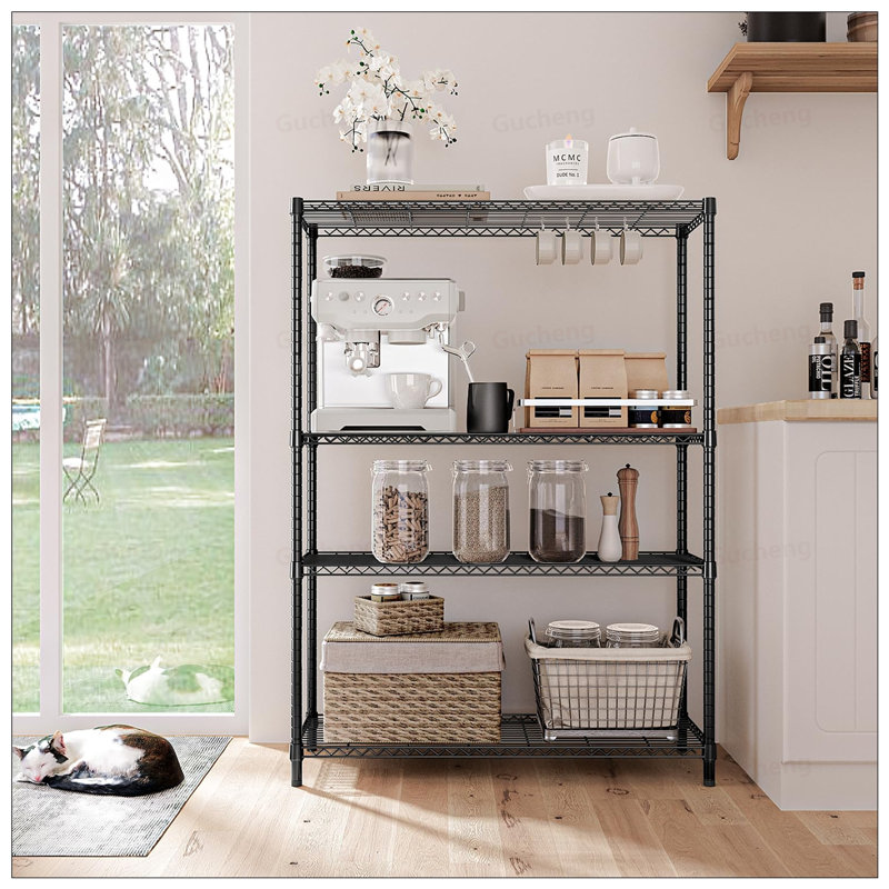 Étagère robuste à 4 niveaux en fil métallique réglable, idéale pour le rangement durable dans les espaces de cuisine, de bureau et d'entrepôt