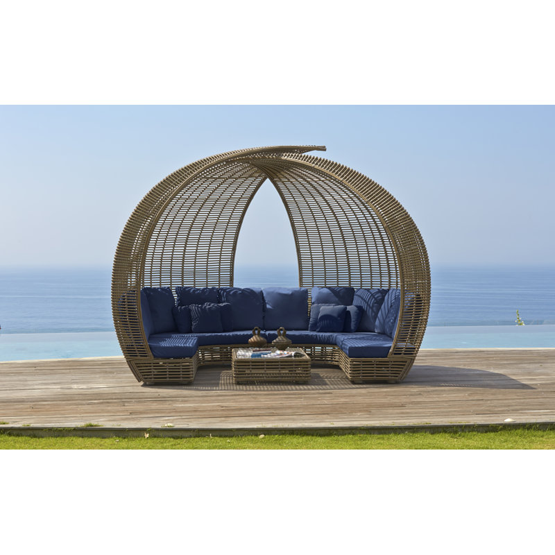 Sparta Outdoor 8 - Seat Patio Sectional, Canvas Navy Sunbrella® Canvas, Kubu Mushroom
