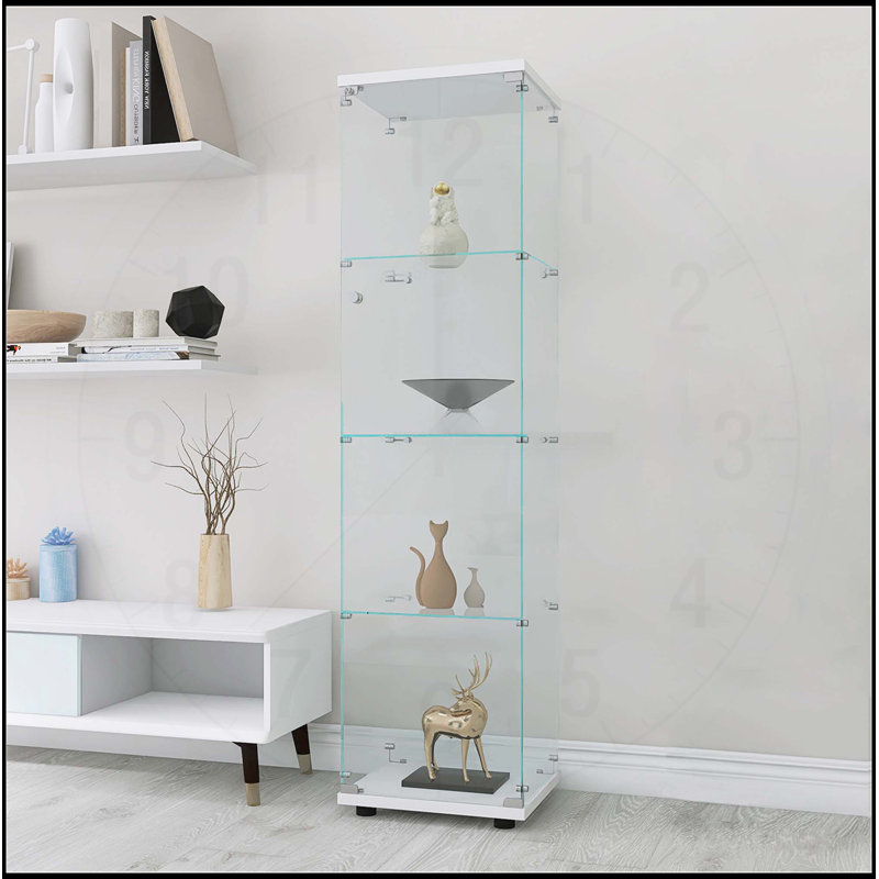 Stylish 4-Shelves Glass Cabinet with Elegant One-Door Design for Display, White