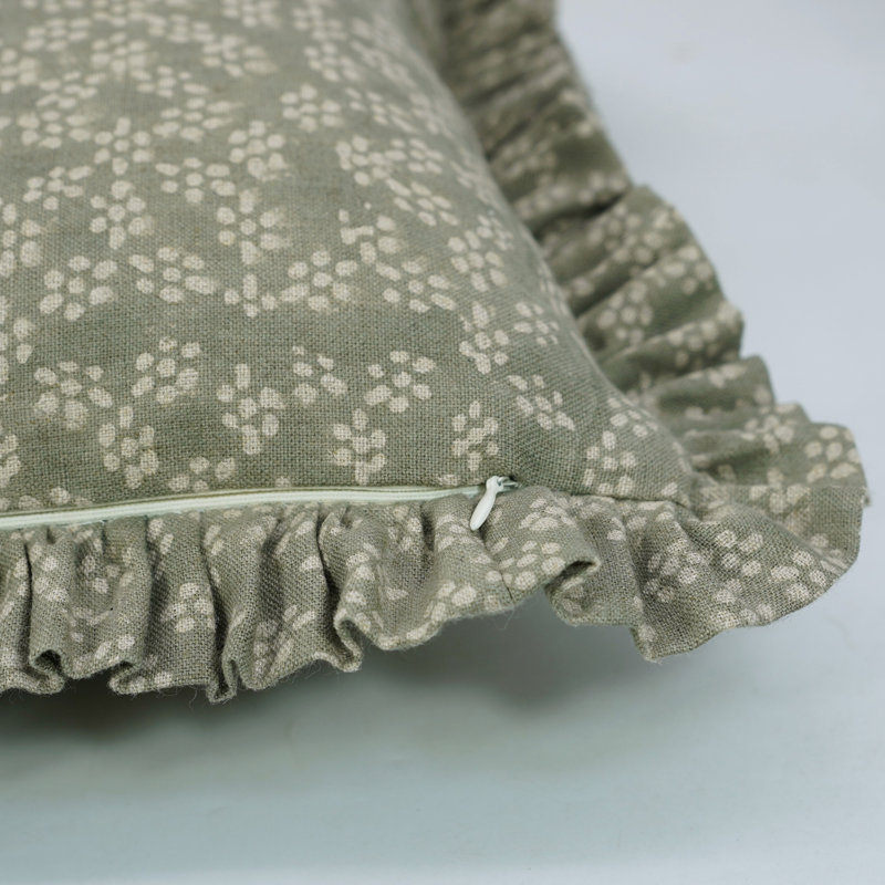 Fabdivine Accent Decorative thick linen Frill Pillowcase cushion, throw (Ola Vrishti, Light Green), 16"H x 16"W, Square