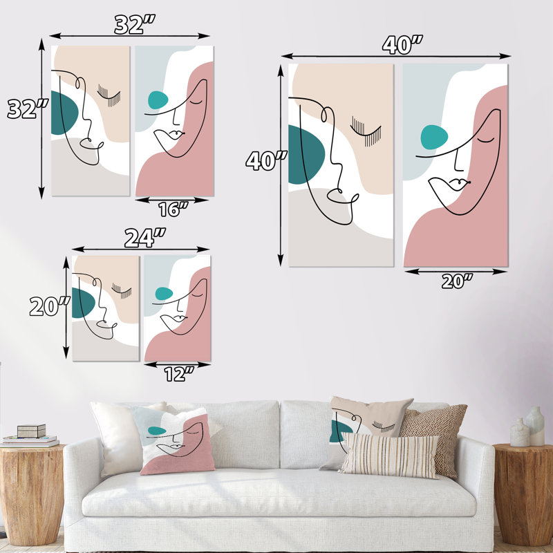 Contemporary Line Art Face I - ensemble de 2 reproductions, Toile tendue, H 40 po x l 40 po x P 1,5 po