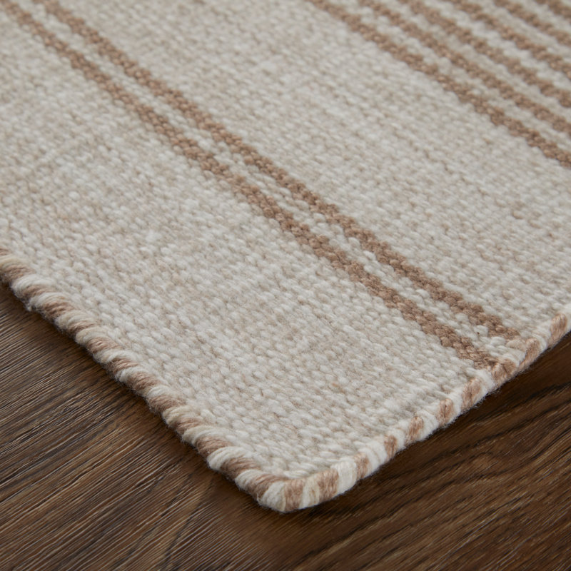 Tapis orange rouille / beige tissé à plat à la main à rayures Perci, Rectangle 4 pi x 6 pi