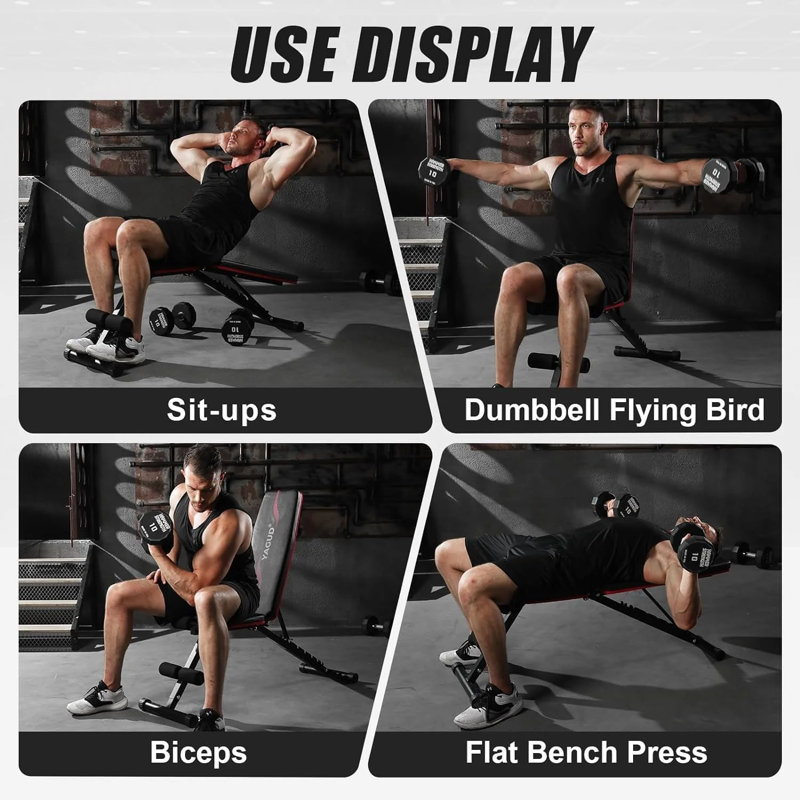 Banc de musculation, bancs d'entraînement réglables pour l'exercice de gymnastique à la maison avec haltères, banc d'inclinaison stable de 800 lb pour un entraînement complet du corps