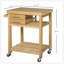 Îlot de cuisine en bambou sur roulettes avec 2 tiroirs et tablettes, solution de rangement durable et mobile