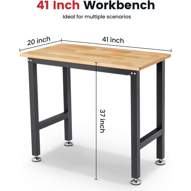 Établi avec plan de travail en bois massif Farreli, H 39,40 po x l 41 po x P 20 po