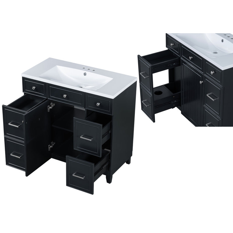 Meuble-lavabo simple 36 po avec comptoir en céramique, assemblage requis, Noir, noir, noir, noir