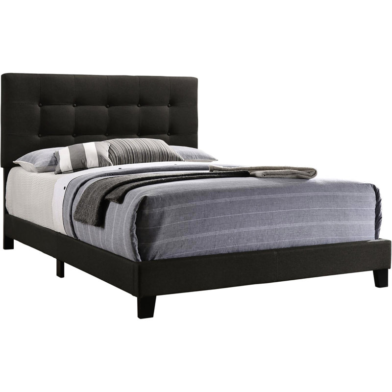 Lit double chambre à coucher gris anthracite - Design transitionnel avec rembourrage en mousse et panneau 100% tissu de style moderne