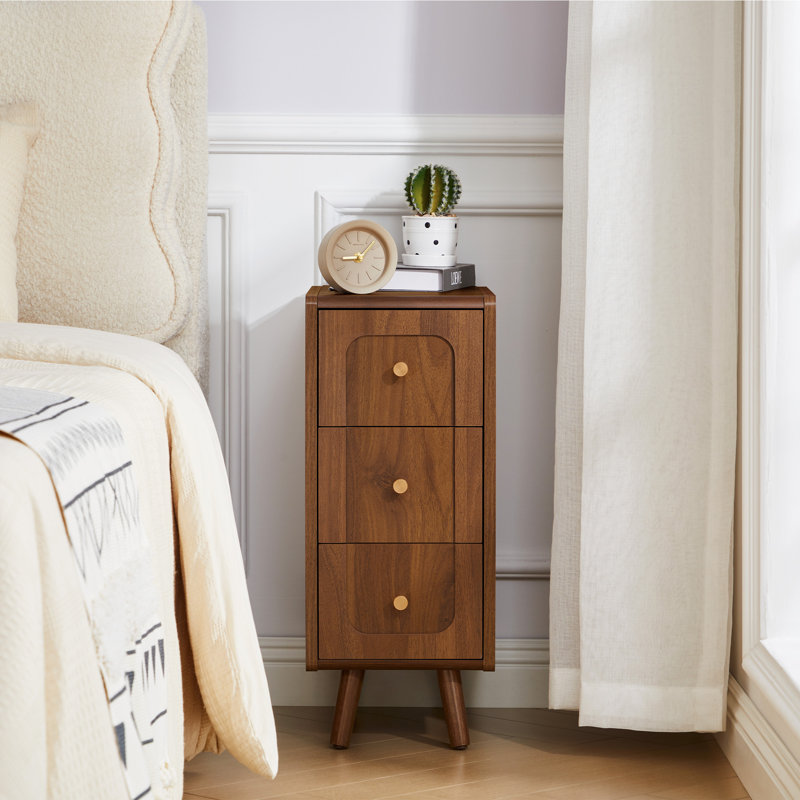 Narrow End Table With 3 Deep Drawers, Brown
