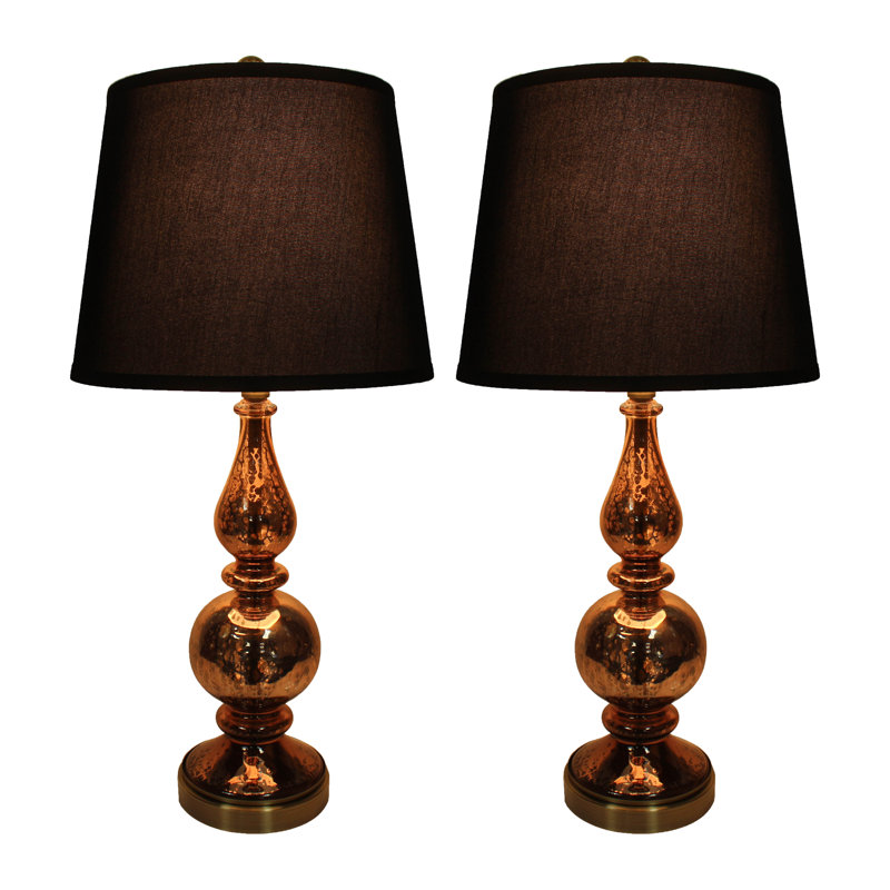 Lampe de table 27 po Cooney, Cuivre antique avec abat-jours noir