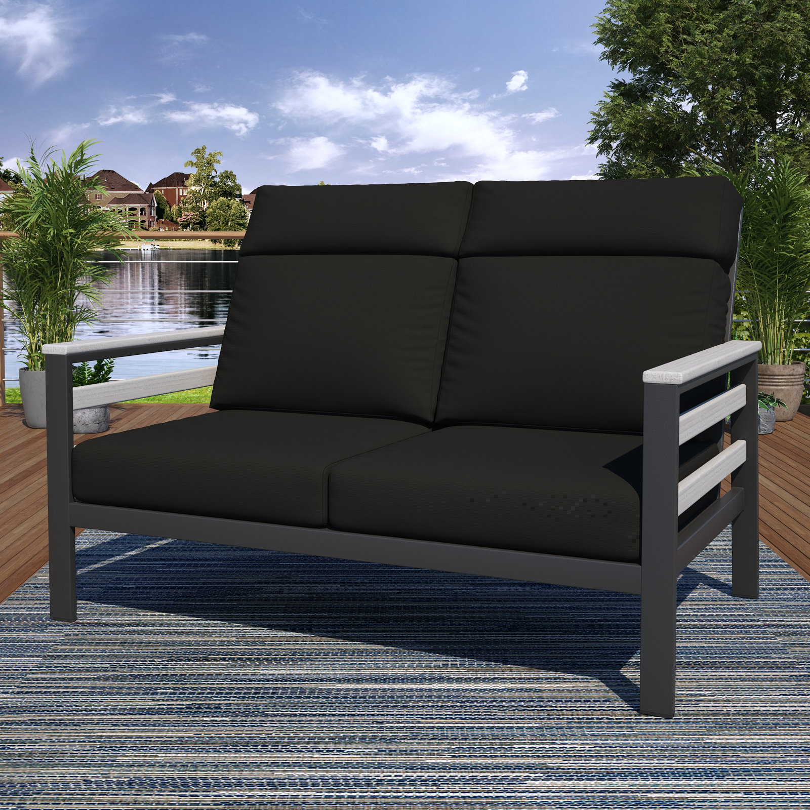 Townsend 55" Sunbrella® Patio Loveseat, White, Canvas Black