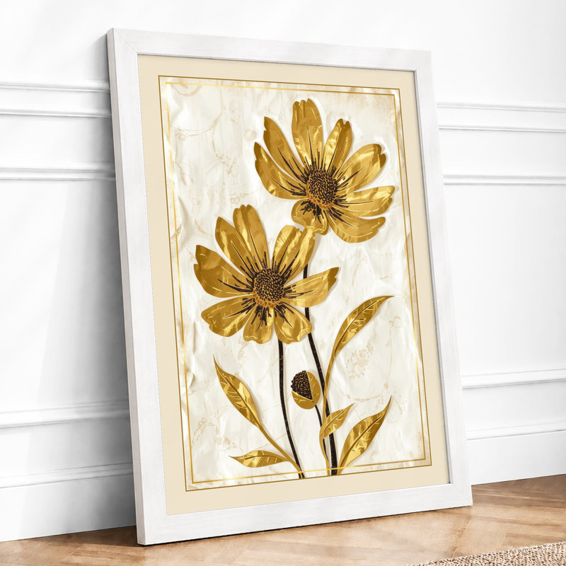 Golden Study Botanical - Framed Print, A2 - 59.4 x 42.0 cm, White