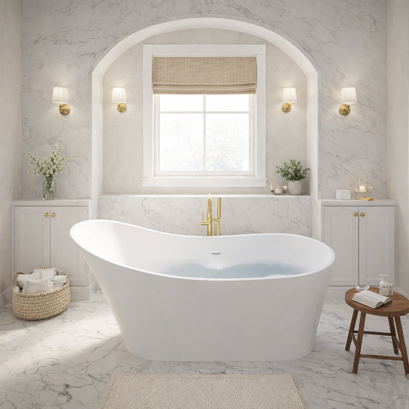 Tuasavi 67.5'' x 28.75'' Freestanding Soaking Solid Surface Bathtub