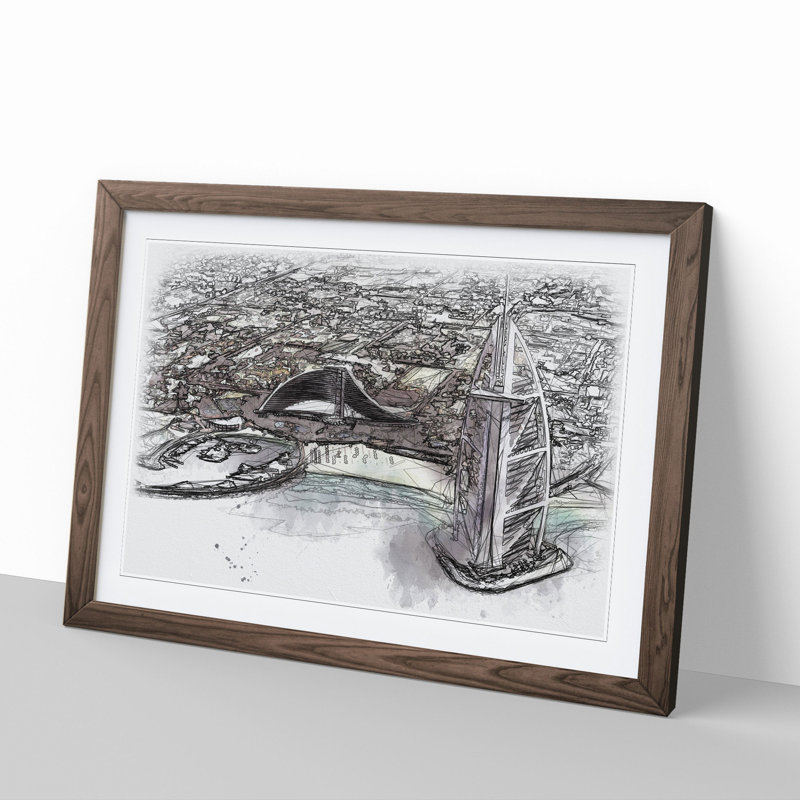 The Burj Al Arab in Dubai Vol.3 Sketch - Picture Frame Graphic Art, 65cm H x 90cm W x 2cm D, Walnut Framed