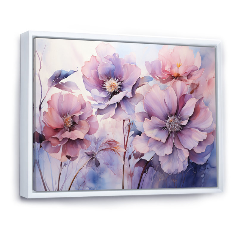 «Purple Tranquil Petals I» sur toile, H 34 po x l 44 po x P 1,5 po, Cadre flottant blanc