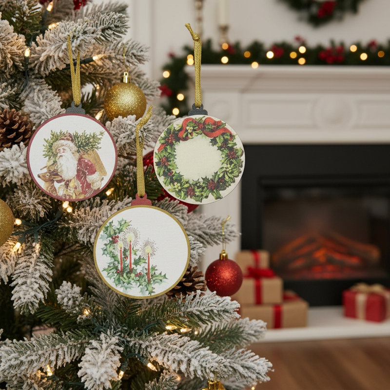 Ornement rond en bois de Noël assorti - ensemble de 3