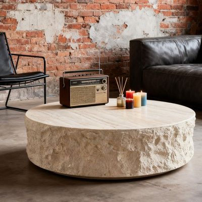 Table d'appoint ronde aspect pierre naturelle, capacité de poids de 260 lb