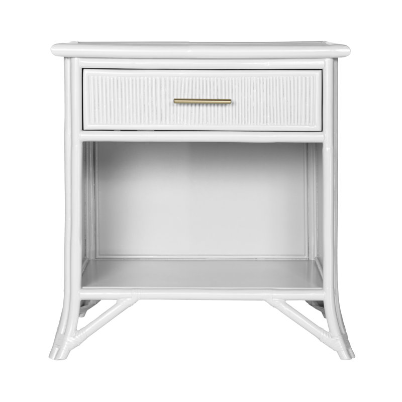 1 - Drawer Rattan Nightstand, White/Gold
